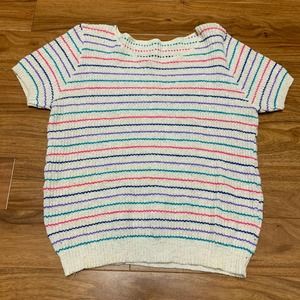 VTG 80s 90s 100% cotton short rainbow sleeve striped knit sweater MEDIUM